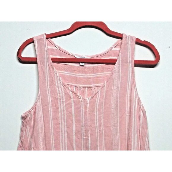 Time & Tru Women's M (8-10) Tank Top Pink Striped Linen Blend V Neck beautiful - Picture 5 of 13